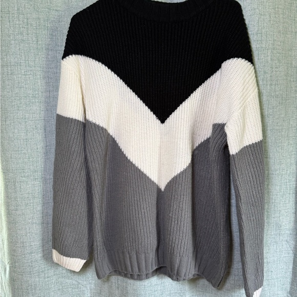 Sweaters - Colorblock Black, White, and Gray Women's Sweater